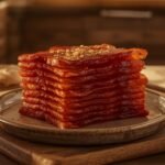 A rustic plate showing crispy Air Fryer Turkey Bacon arranged for a delicious morning breakfast